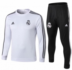 18-19 Real Madrid White O'Neck Training Suit (Sweat Shirt+Trouser)