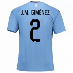 Uruguay 2018 World Cup Home José Giménez Soccer Jersey Shirt