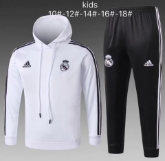 18-19 Children Real Madrid White Training Suit (Hoodie Sweatshirt + Pants)