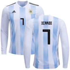 Argentina 2018 FIFA World Cup Home Mauro Icardi #7 LS Jersey Shirt