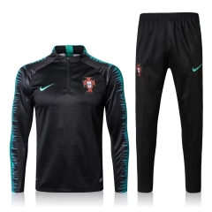 Portugal FIFA World Cup 2018 Black Stripe Training Suit (Sweat Shirt + Pants)
