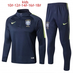 Kids Brazil FIFA World Cup 2018 Training Suit (Blue Zipper Shirt + Pants)