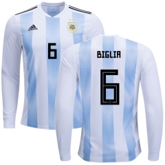 Argentina 2018 FIFA World Cup Home Lucas Biglia #6 LS Jersey Shirt