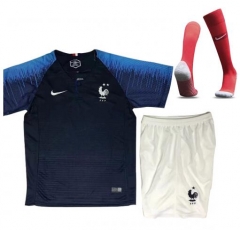 France 2 Stars 2018 World Cup Home Children Soccer Kit Shirt + Shorts + Socks