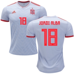 Spain 2018 World Cup JORDI ALBA 18 Away Soccer Jersey Shirt