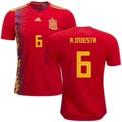 Spain 2018 World Cup ANDRES INIESTA 6 Home Soccer Jersey Shirt