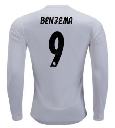 18-19 Karim Benzema Real Madrid Home Long Sleeve Soccer Jersey Shirt