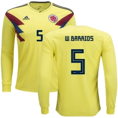 Colombia 2018 World Cup WILMAR BARRIOS 5 Long Sleeve Home Soccer Jersey Shirt