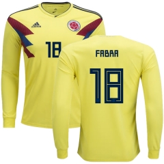 Colombia 2018 World Cup FRANK FABRA 18 Long Sleeve Home Soccer Jersey Shirt