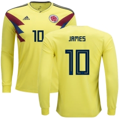 Colombia 2018 World Cup JAMES RODRIGUEZ 10 Long Sleeve Home Soccer Jersey Shirt