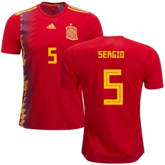 Spain 2018 World Cup SERGIO BUSQUETS 5 Home Soccer Jersey Shirt