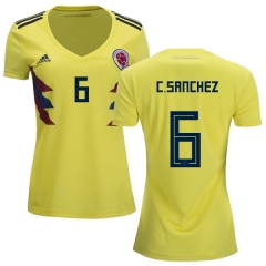 Women Colombia 2018 World Cup CARLOS SANCHEZ MORENO 6 Home Soccer Jersey Shirt