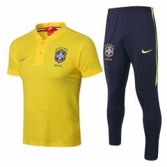 18-19 Brazil Yellow Polo Shirt + Pants Training Suit