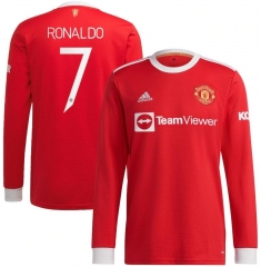 Ronaldo #7 UCL Long Sleeve 21-22 Manchester United Home Soccer Jersey Shirt