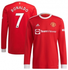 Ronaldo #7 Long Sleeve 21-22 Manchester United Home Soccer Jersey Shirt