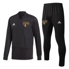 18-19 Sao Paulo FC Black V'Neck Training Suit (Sweat Shirt+Trouser)