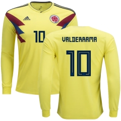 Colombia 2018 World Cup CARLOS VALDERRAMA 10 Long Sleeve Home Soccer Jersey Shirt