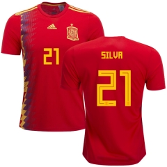 Spain 2018 World Cup DAVID SILVA 21 Home Soccer Jersey Shirt