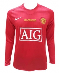 Retro Long Sleeve 07-08 Manchester United Home Soccer Jersey Shirt