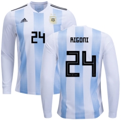 Argentina 2018 FIFA World Cup Home Emiliano Rigoni #24 LS Jersey Shirt