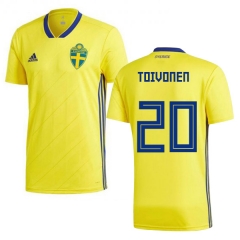 Sweden 2018 World Cup OLA TOIVONEN 20 Home Shirt Soccer Shirt