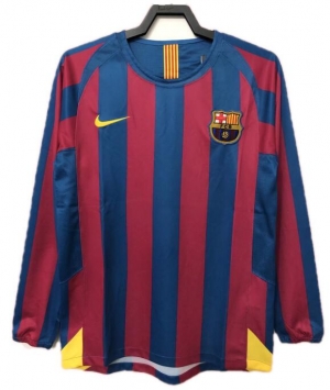 Retro Shirt Long Sleeve 2005-06 Barcelona Kit Home Soccer Jersey