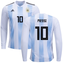 Argentina 2018 FIFA World Cup Home Lionel Messi #10 LS Jersey Shirt