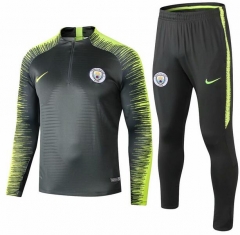 18-19 Manchester City Green Stripe Training Suit (Sweat Shirt+Trouser)