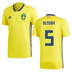 Sweden 2018 World Cup MARTIN OLSSON 5 Home Shirt Soccer Shirt