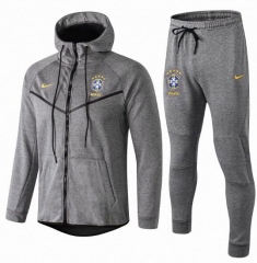 Brazil 2019 Grey Tech Fleece Training Suit (Hoodie Jacket+Trouser)