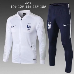 18-19 Children France White Stripe Training Suit
