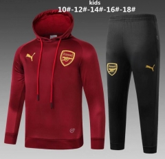 18-19 Children Arsenal Burgundy Training Suit (Hoodie Sweatshirt+Pants)