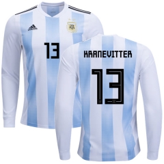 Argentina 2018 FIFA World Cup Home Matias Kranevitter #13 LS Jersey Shirt