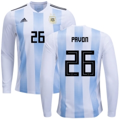 Argentina 2018 FIFA World Cup Home Cristian Pavon #26 LS Jersey Shirt