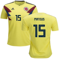 Colombia 2018 World Cup MATEUS URIBE 15 Home Soccer Jersey Shirt