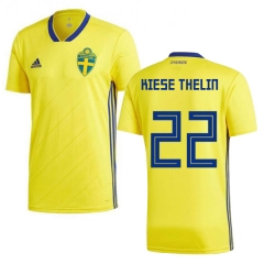 Sweden 2018 World Cup ISAAC KIESE THELIN 22 Home Shirt Soccer Shirt