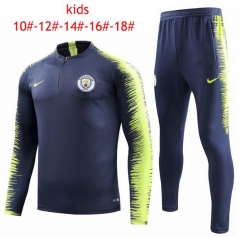 18-19 Children Manchester City Training Suit (Blue Stripe Shirt + Pants)