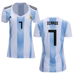 Women Argentina 2018 FIFA World Cup Home Mauro Icardi #7 Jersey Shirt