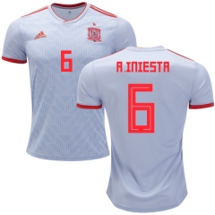 Spain 2018 World Cup ANDRES INIESTA 6 Away Soccer Jersey Shirt