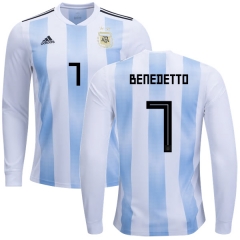 Argentina 2018 FIFA World Cup Home Dario Benedetto #7 LS Jersey Shirt