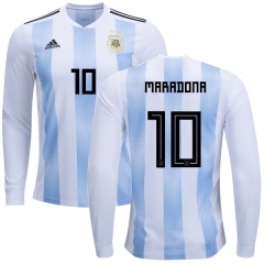 Argentina 2018 FIFA World Cup Home Diego Maradona #10 LS Jersey Shirt