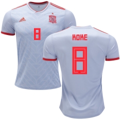 Spain 2018 World Cup KOKE 8 Away Soccer Jersey Shirt
