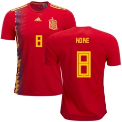 Spain 2018 World Cup KOKE 8 Home Soccer Jersey Shirt