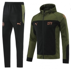 21-22 Manchester City Black Green Hoodie Jacket and Pants