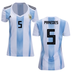 Women Argentina 2018 FIFA World Cup Home Leandro Paredes #5 Jersey Shirt