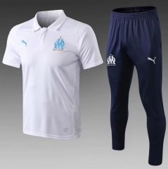 18-19 Olympique Marseille White Polo + Pants Training Suit