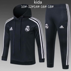 18-19 Children Real Madrid Dark Grey Hoodie Training Suit