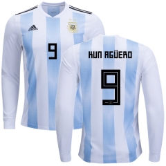 Argentina 2018 FIFA World Cup Home Sergio Aguero #9 LS Jersey Shirt