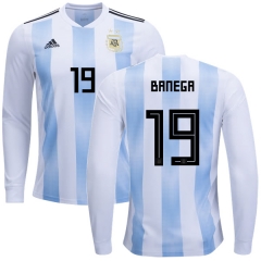 Argentina 2018 FIFA World Cup Home Ever Banega #19 LS Jersey Shirt