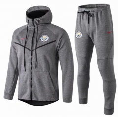 18-19 Manchester City Grey Tech Fleece Training Suit (Hoodie Jacket+Trouser)